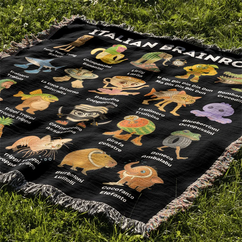 Gaslight Gatekeep Girlboss Tralalero Tralala Bombardiro Crocodilo Ballerina Cappuccina Jacquard Fringed Woven Throw Blanket