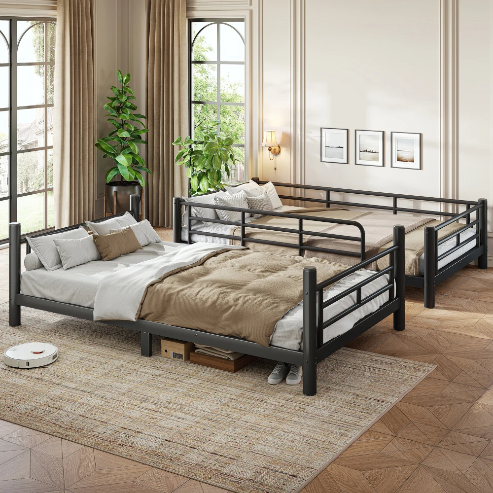 Black Twin XL Over Twin XL Metal Bunk Bed with Round Tube Frame, Separates Into Two Independent Twin XL Beds, Noise Reduced Construction, Space Saving Design for Teens Adults, No Box Spring Needed, Sturdy Bedroom Bunk Bed Frame view 5