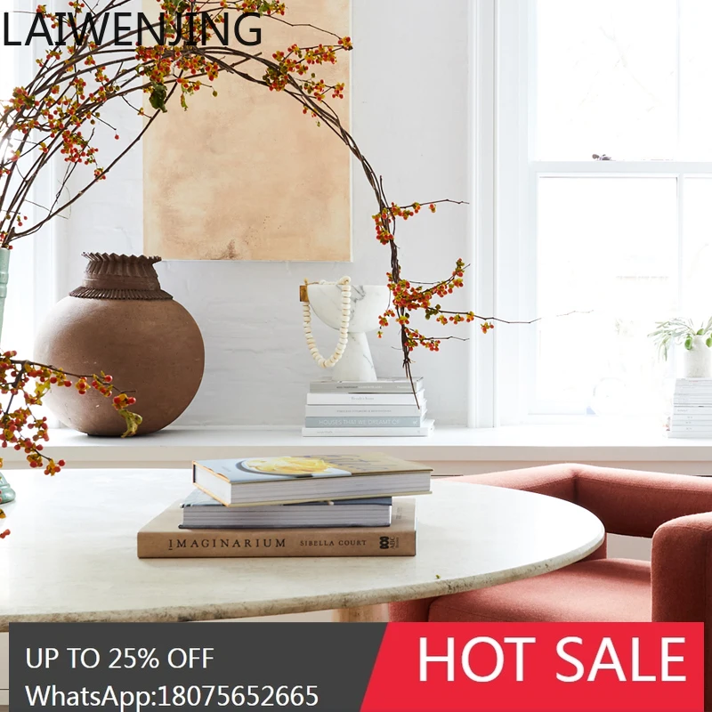 HLZ  Nordic natural travertine dining table oval marble living room wabi sand wind table
