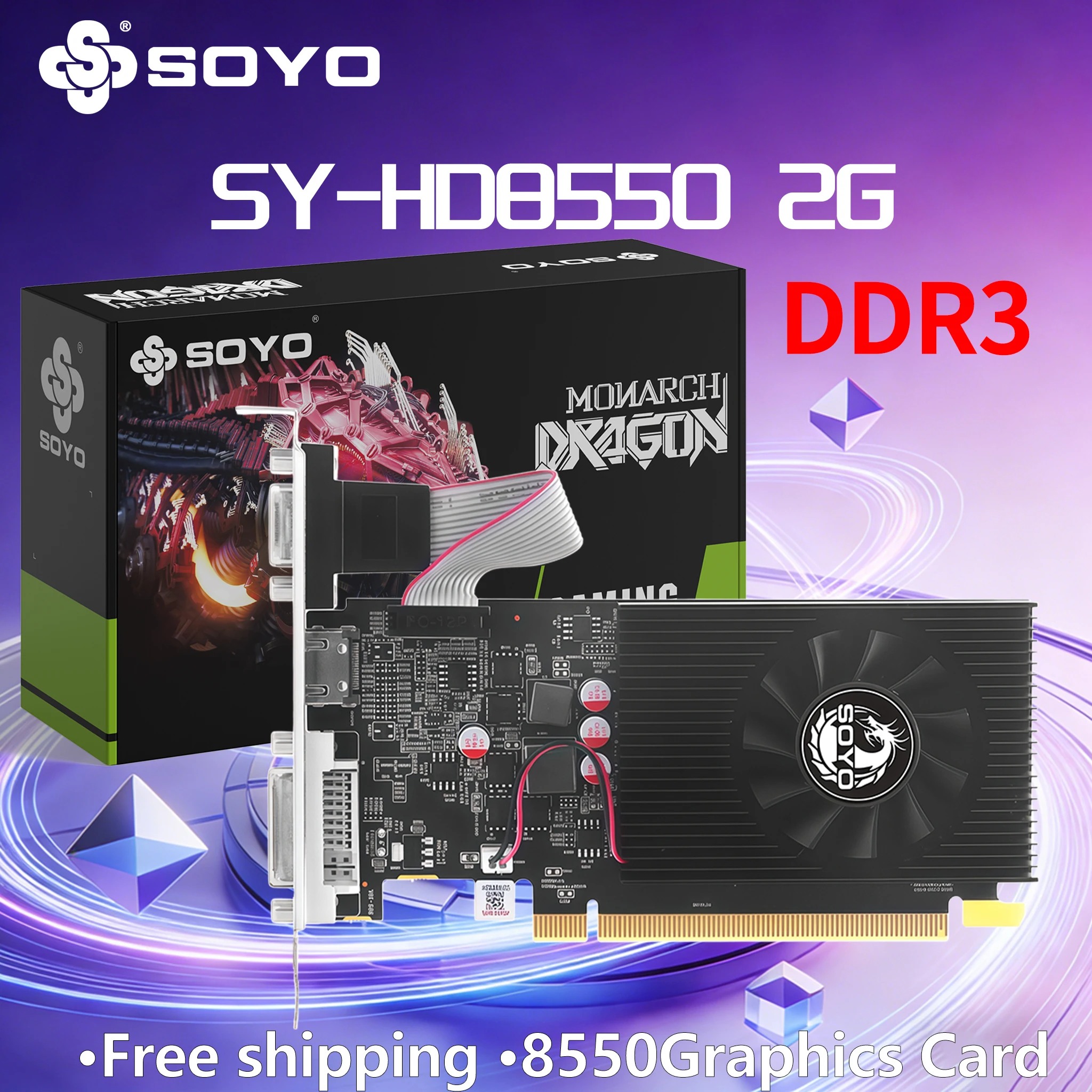 Graphics Cards SOYO Radeon AMD HD8550 2G DDR3 Memory Video Gaming Card GPU Desktop Computer Components Low-profile Graphics card