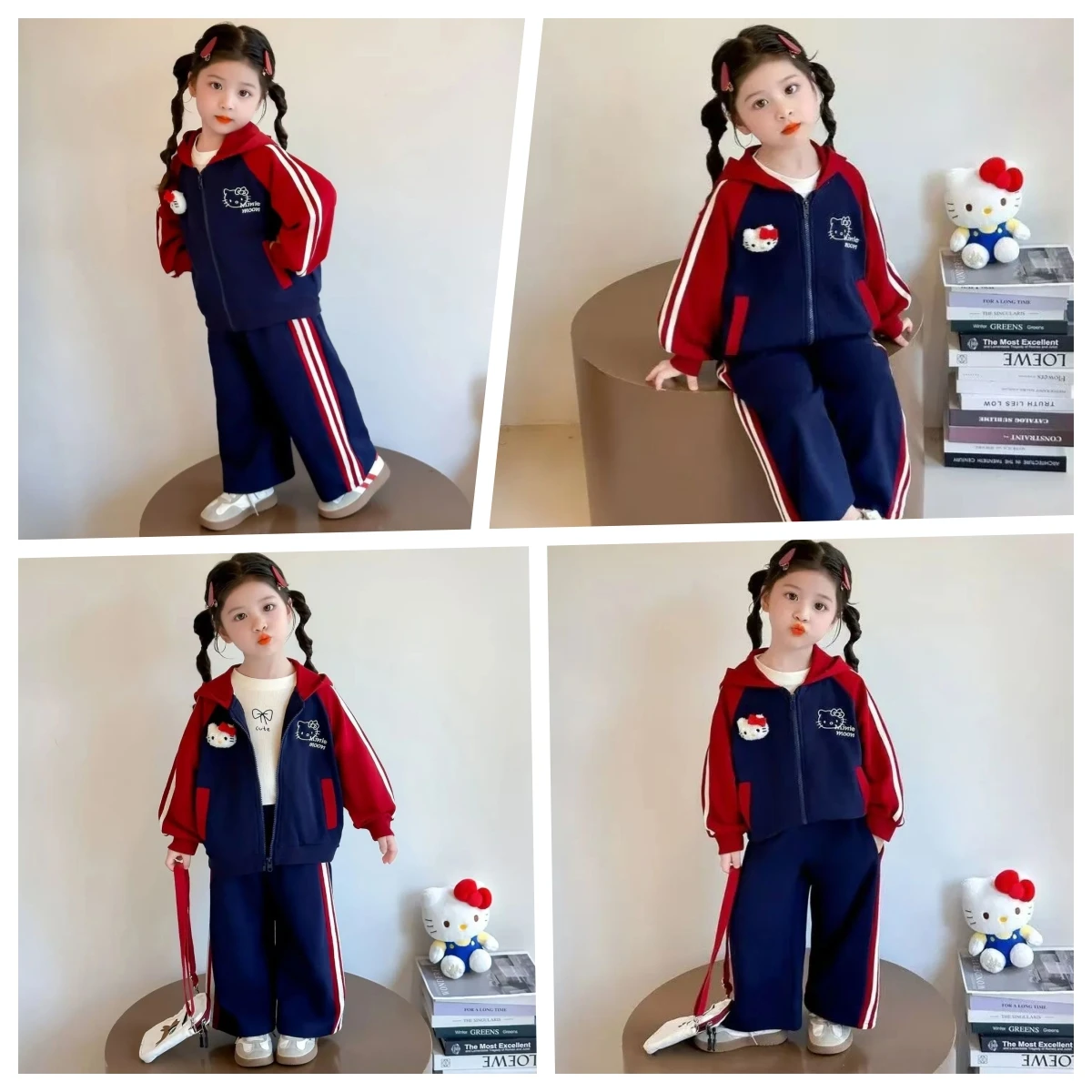 

Популярный комплект домашней одежды Sanrio для девочек, Hello Kitty Kawaii, модный осенне-зимний спортивный костюм в стиле аниме, широкие брюки, детская одежда