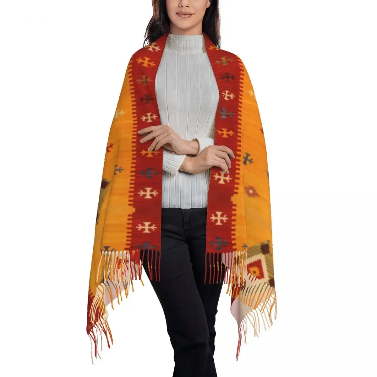 Customized Print Traditional Bohemian Moroccan Style Scarf Men Women Winter Warm Scarves Ethnic Geometric Art Shawl Wrap