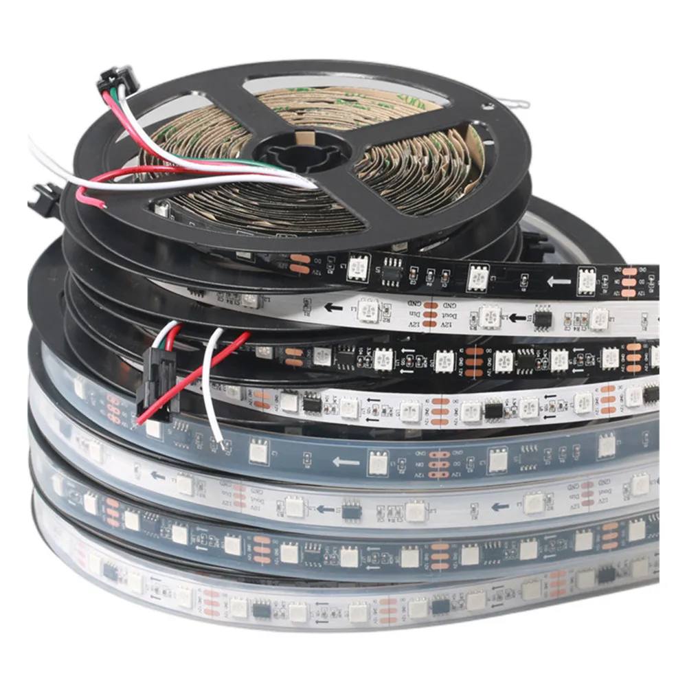 DC12V WS2811 1m/5m 30/60leds/m 5050 SMD RGB  Smart Pixel Led Strip Addressable WS2811IC Black/White PCB