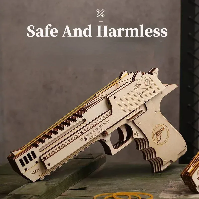 AK47 Sand Rubber Band Guns Toys Wooden Mechanical Shooting Models Kits Assembly Build Block Children Gifts