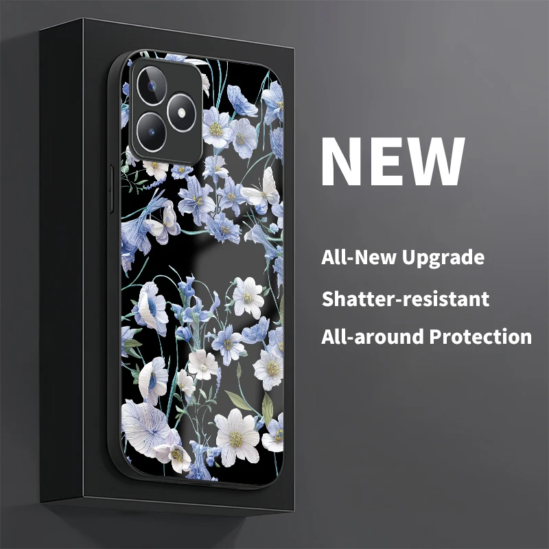 زهرة جراب هاتف ل ممن لهم Realme C33 C30 C25Y C55 C53 C51 C35 C21Y C20A C12 C15 C11 للصدمات الزجاج المقسى الغطاء الخلفي