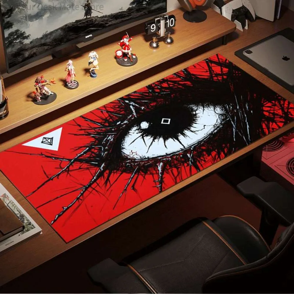 

Red background with black eyes abstract art graffiti pattern alfombrilla ratón gaming repose poignet clavier tapete rato