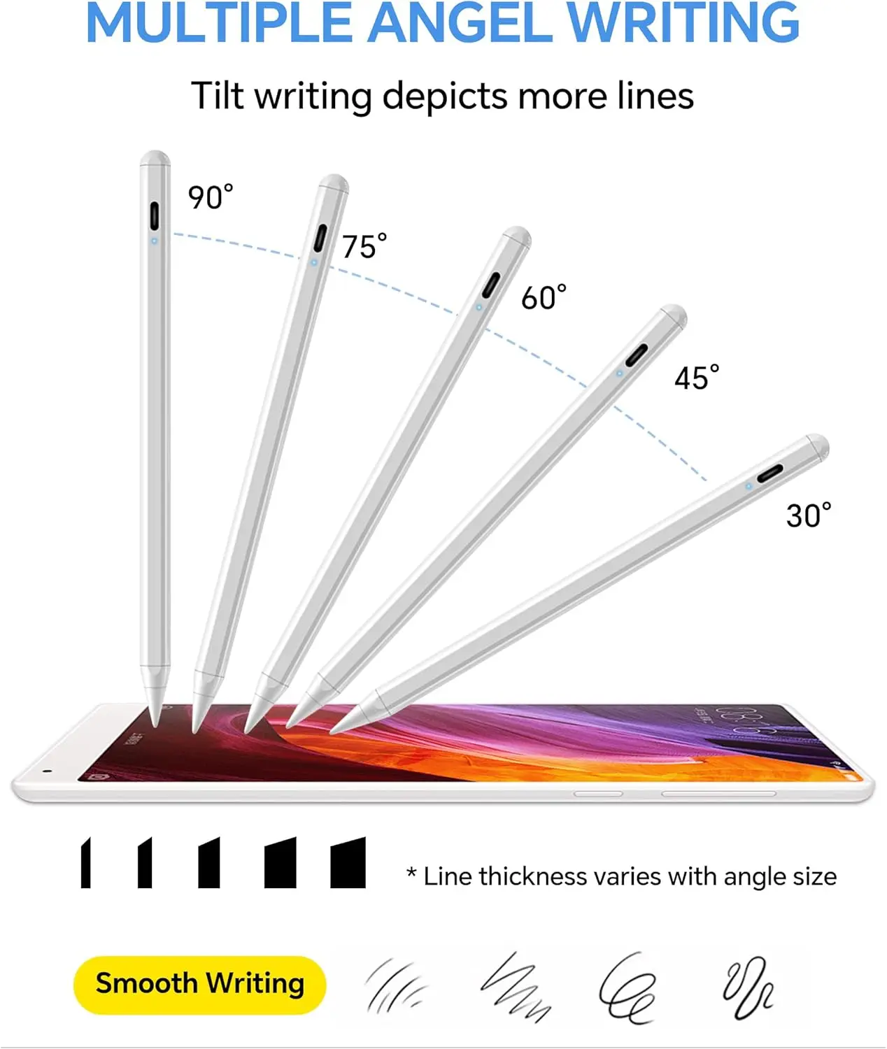 Rysik Palm Rejection & Tilt Magnetic do iPada 2018-2025 iPad Pen 9./8./7./6 Gen, Air 3/4, Mini 5/6, Pro11 12,9 cala 3./4./5
