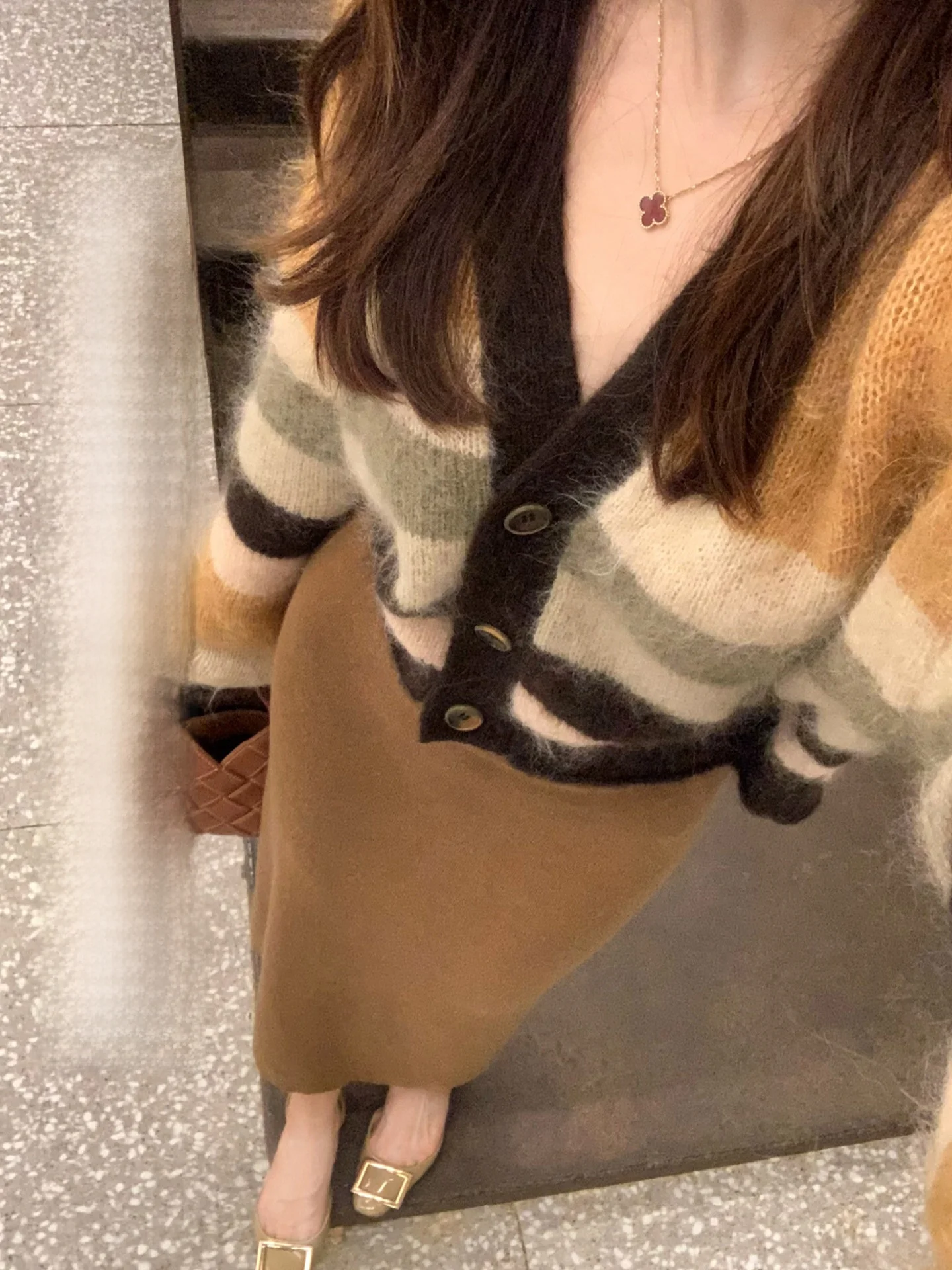 

one Rainbow Mousse Women's V-ne Open Cardigan Loose Fit Single Button Autumn Winter New Sle Camere Knitted Jaet