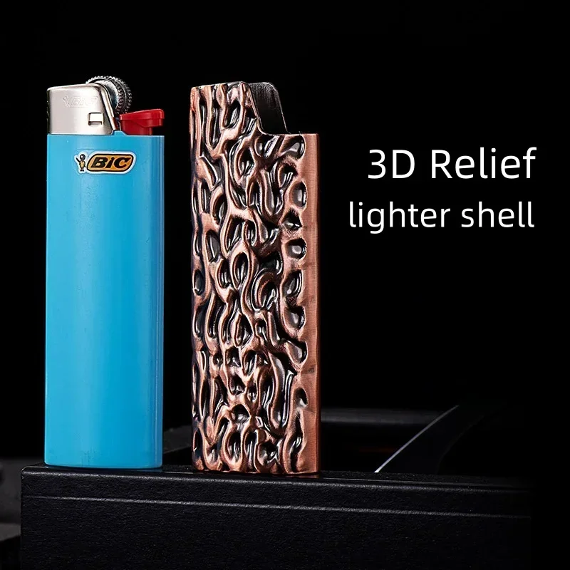 Three Dimensional Relief Gas Lighter Shell Texture Pattern Large Metal Lighter Box Bic Bic Shell Portable and Lightweight