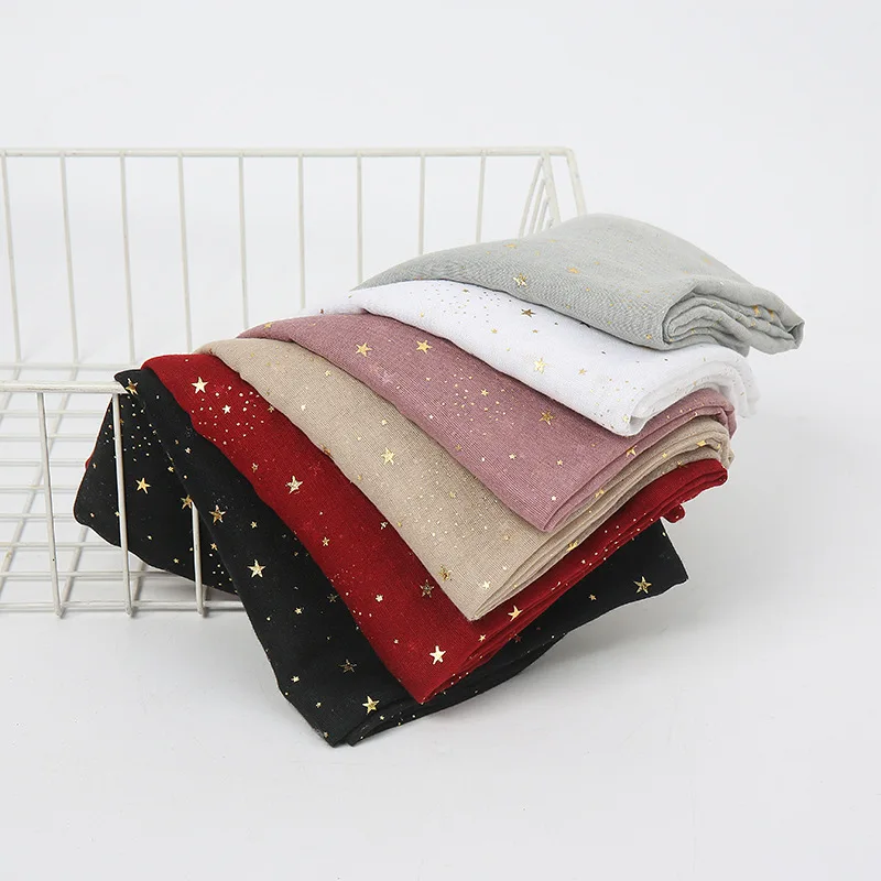 Solid Voile Gold Foil Star Cotton Linen Scarf for Women, Spring Autumn Warm Fresh Shawl Wholesale VS269 Neck Protector
