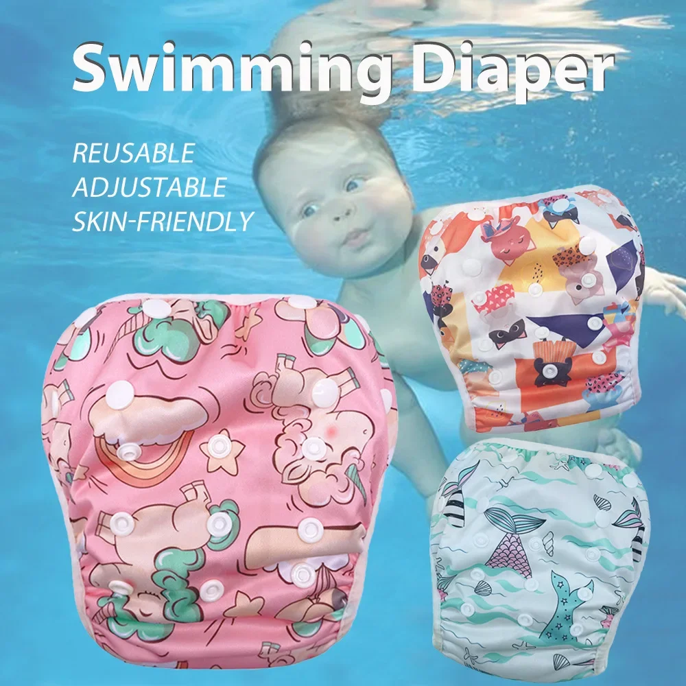 Couches de bain lavables à bouton réglable pour bébé, maillot de bain imprimé pour piscine, couches réutilisables et imperméables
