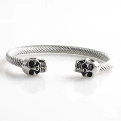 Mens Rider Stainless Steel Skull Twist 6MM Cable Cuff Opening Adjustable Bracelet Halloween Gift