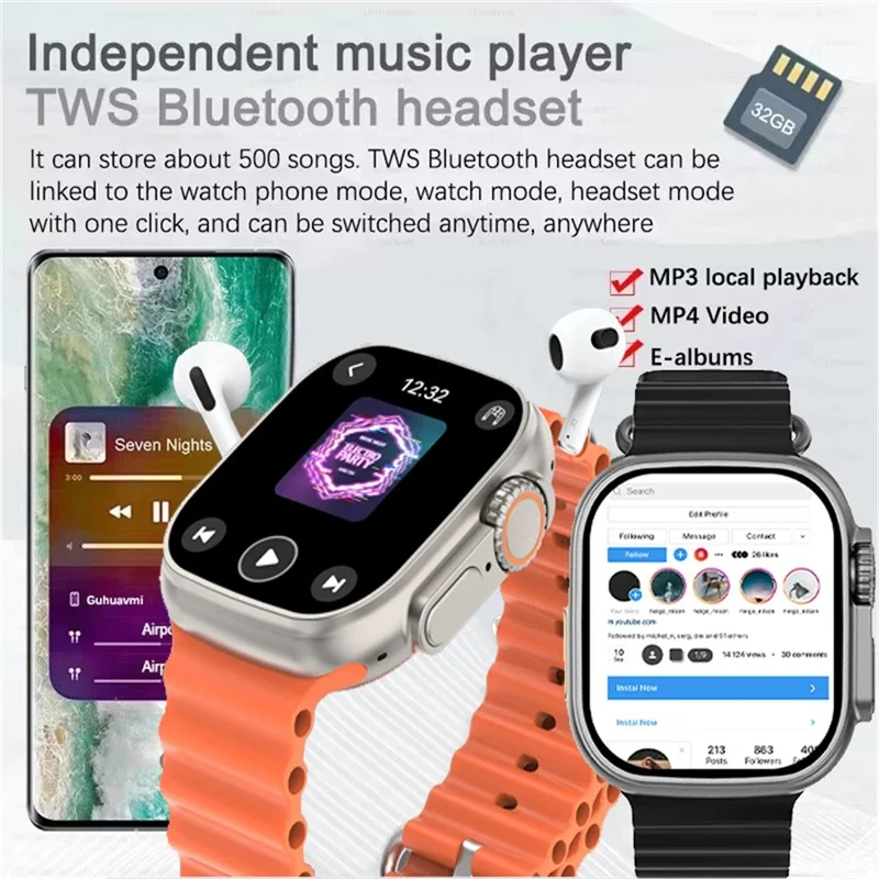 Ultra 3 smartwatch homem mulher amoled 4gb mp3 mp4 player bt rede compartilhamento app chatgpt relógio inteligente ai para apple xiaomi huawei