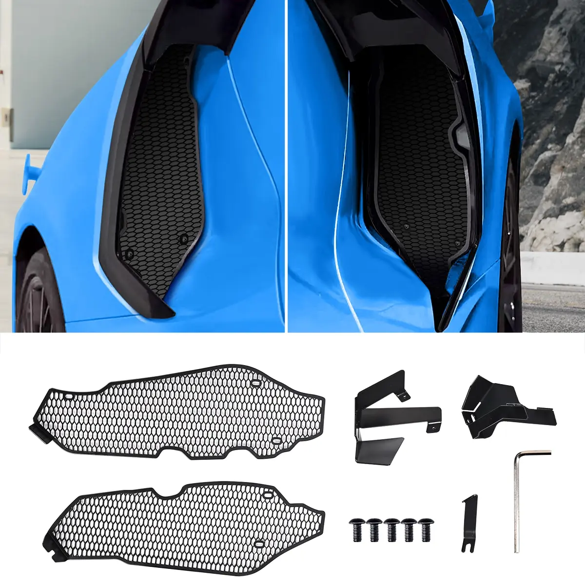 

1 Pair Side Intake Mesh Grille Insert Guards Radiator Black Aluminum Accessory For Corvette C8 2020 2021 2022 2023 2024 2025