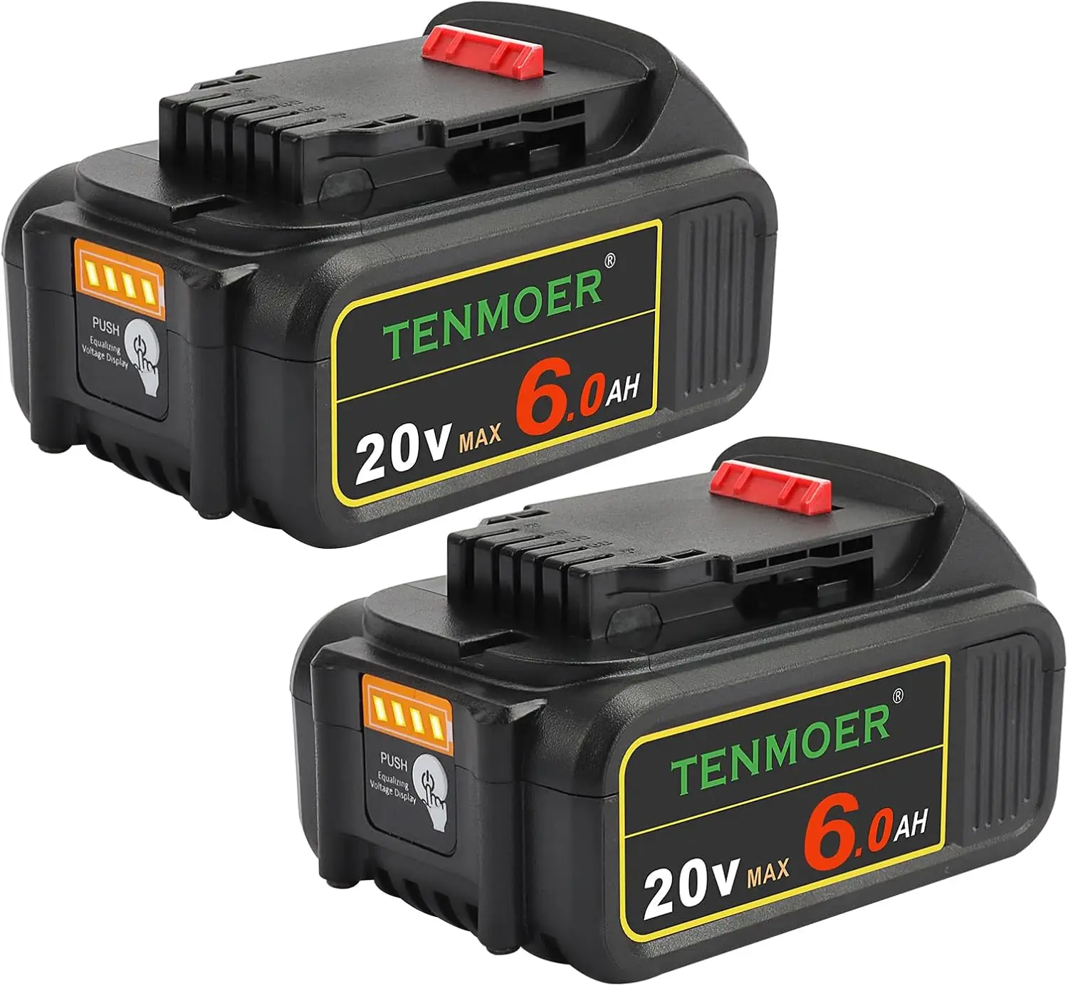 2 Pack 6.0Ah Compatible with Dewalt 20V 6.0Ah Battery Replacement for Dewalt 20V Max Batteries DCB206-2