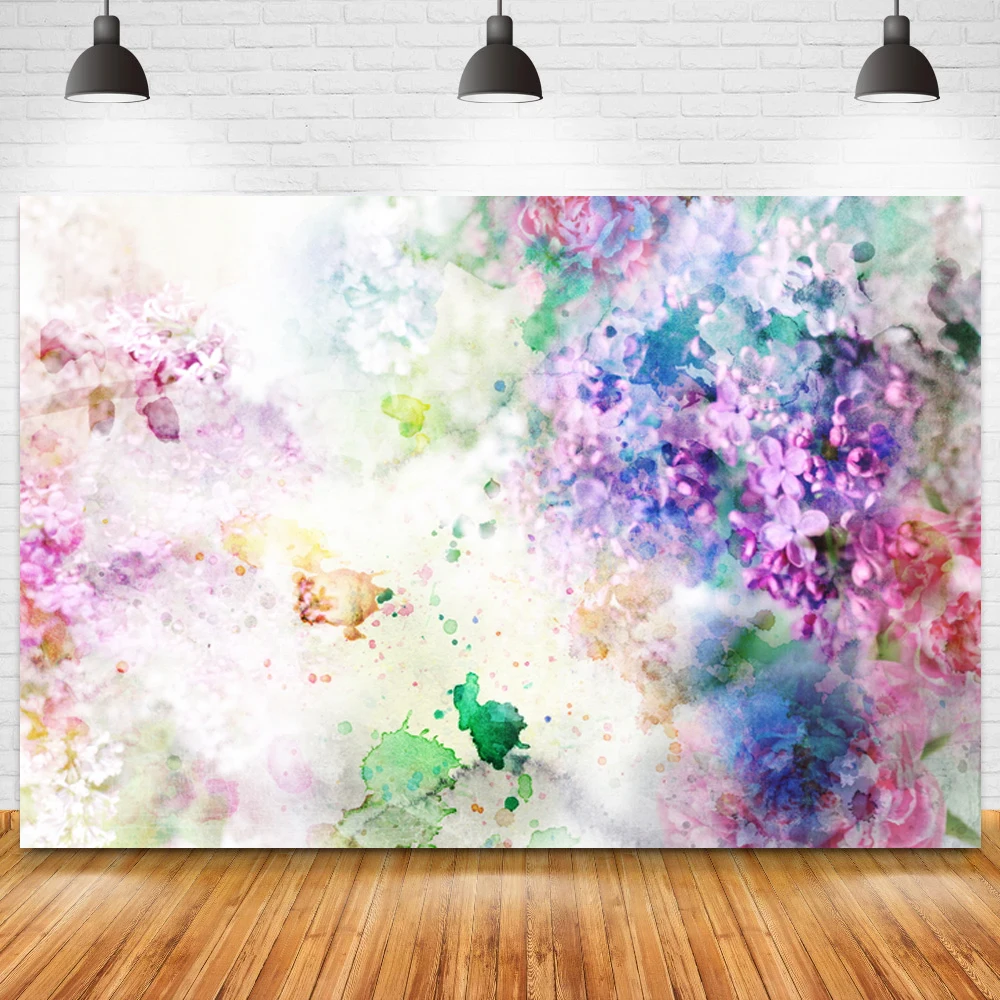 

Watercolor Painting Flowers Abstract Photography Backdrop Newborn Baby Shower Girl Portrait Background Photo Studio Customize