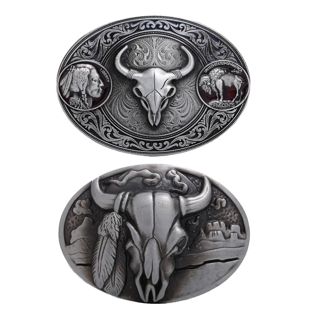 Engraved Bull Head Belt Buckle - Western Cowboy Belt Buckle for , Rodeo Accessories