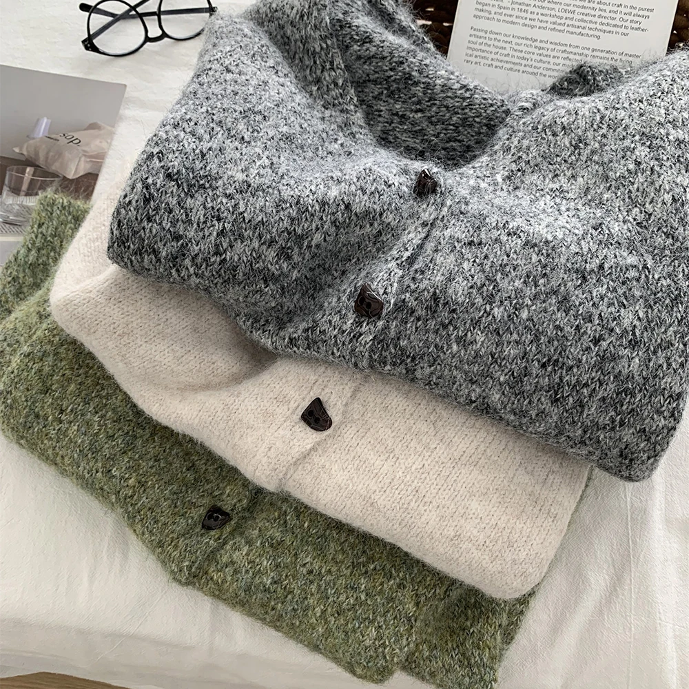 Elegant Sweater Cardigan Women Autumn Winter Solid Single Breasted Soft Warm Sweaters Outerwear V-Neck Casual All-Match Knit Top
