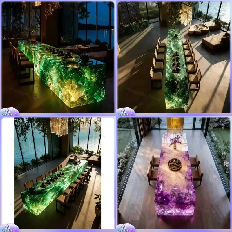 

Modern Luxury Transparent Resin Green Crystal Bar Table for Home Bar Hotel Lounge Office Commercial Interior Design Cocktail