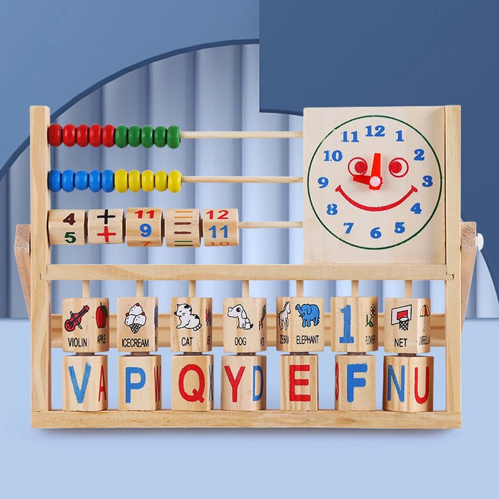 Preschool Math Learning Toy Wooden Frame Abacus With Multi-Color Beads Number Alphabet Counting Clock Learning Toys For Toddlers