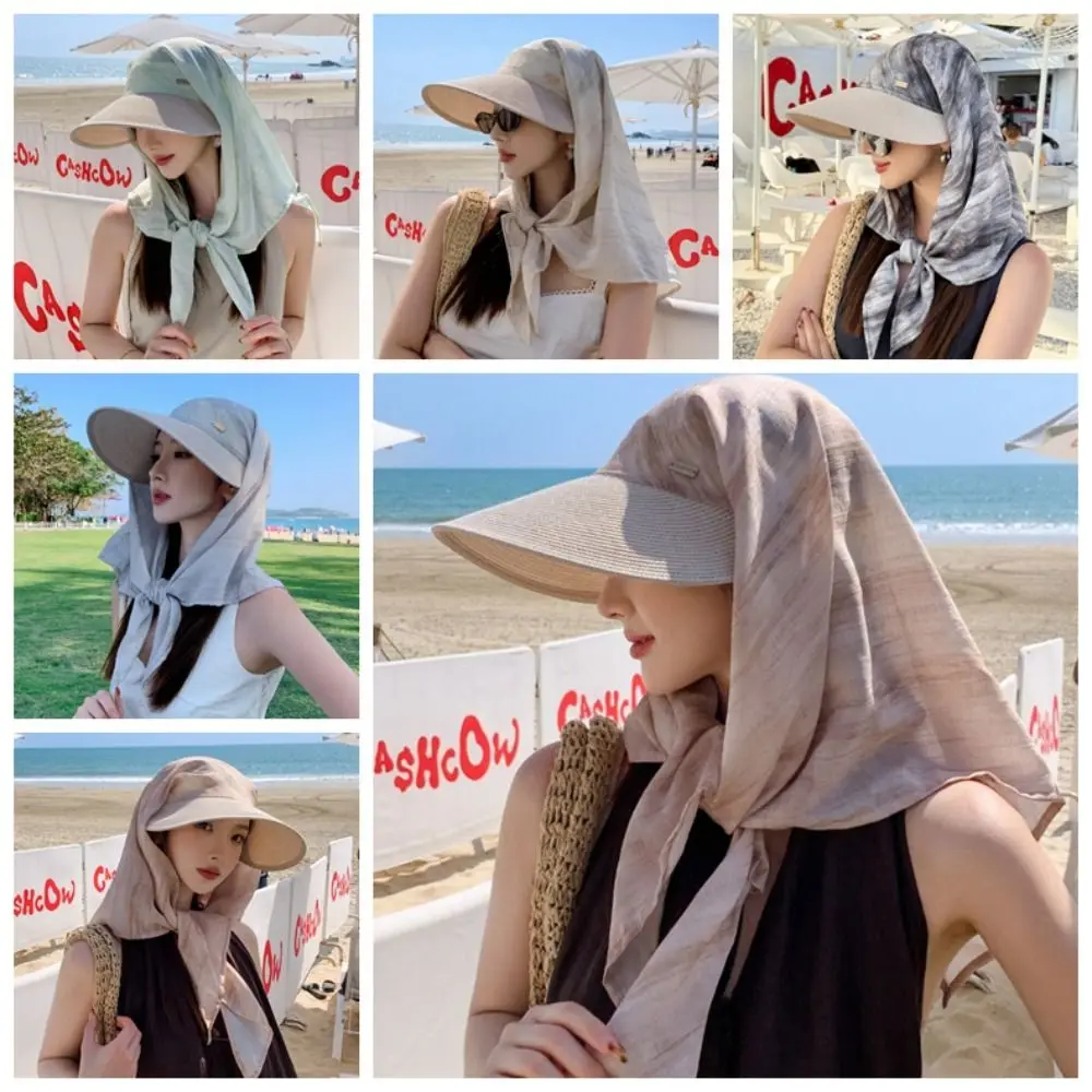 Retro Korean Style Headscarf Baseball Hat Print Wide Brim Summer Sun Hat Neck Protection Neck Guard Strappy Bandana Hat Street