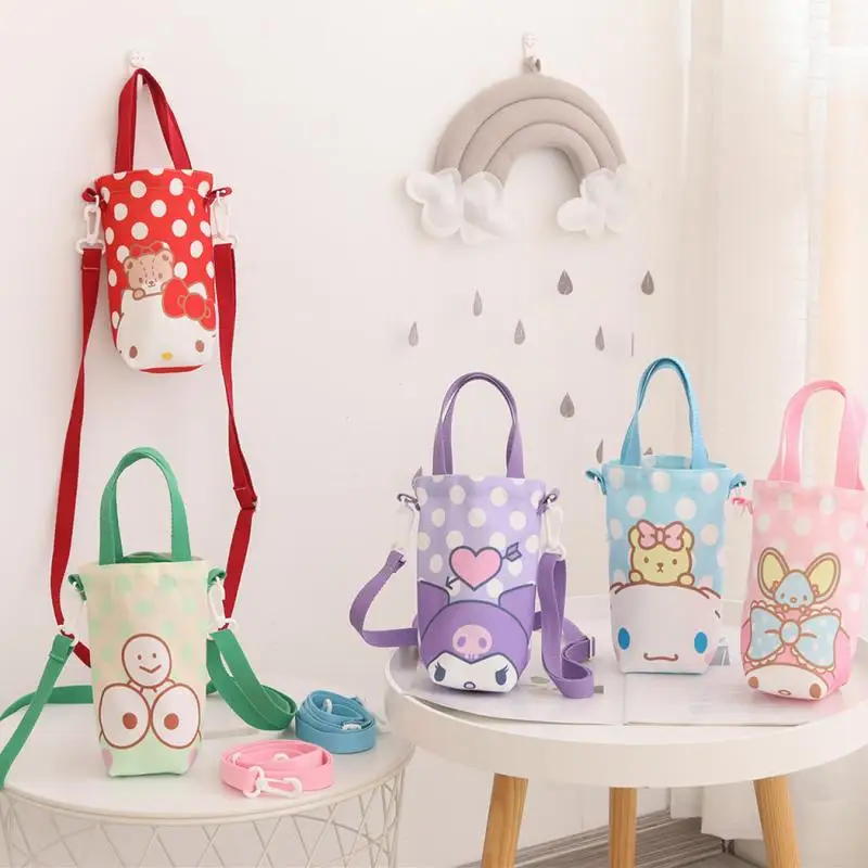 

Sanrioed Anime Kawaii Cinnamoroll My Melody KT Cat Kuromi Canvas Cup Cover Thermos Cartoon Storage Bag Kettle Shoulder Bag