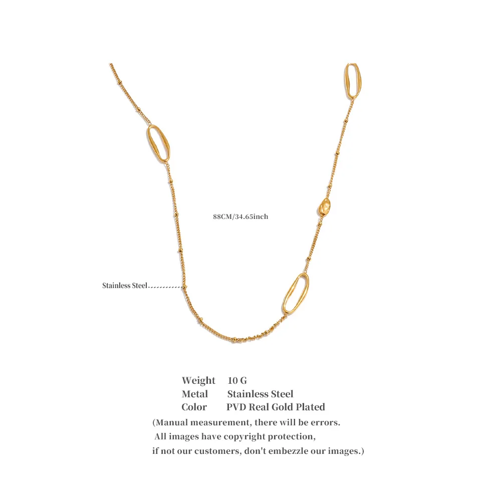 Yhpup 88 cm ovale Pulloverkette aus Edelstahl, lange Halskette für Damen, 18 Karat golden, PVD-beschichtet, unverwechselbarer Modeschmuck, Geschenk – Detail 1
