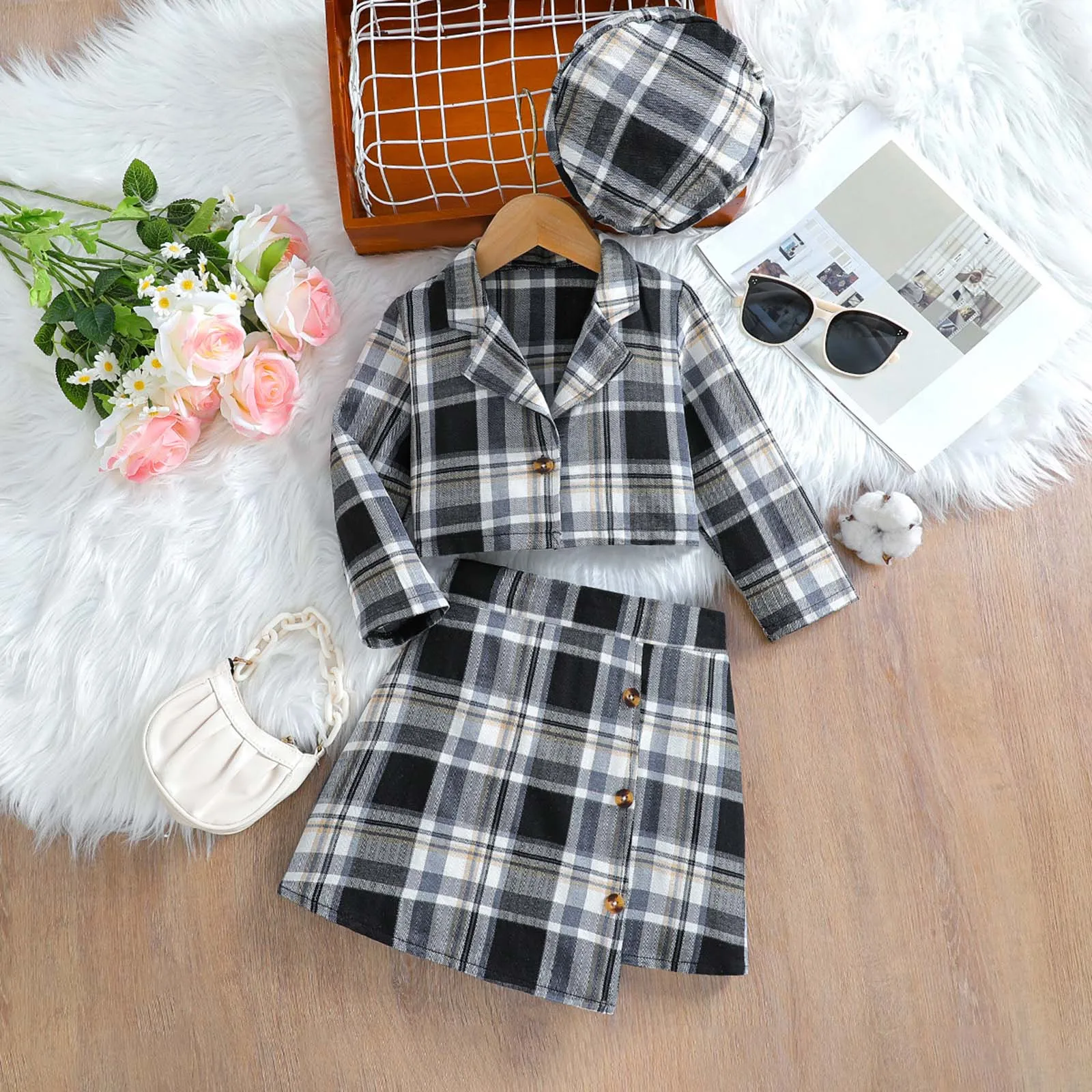 

Receiving Baby Blanket Girl Set Girls Comfortable And Fashionable Long Sleeve Checkered Print Top Short Long Sleeve Baby Girl