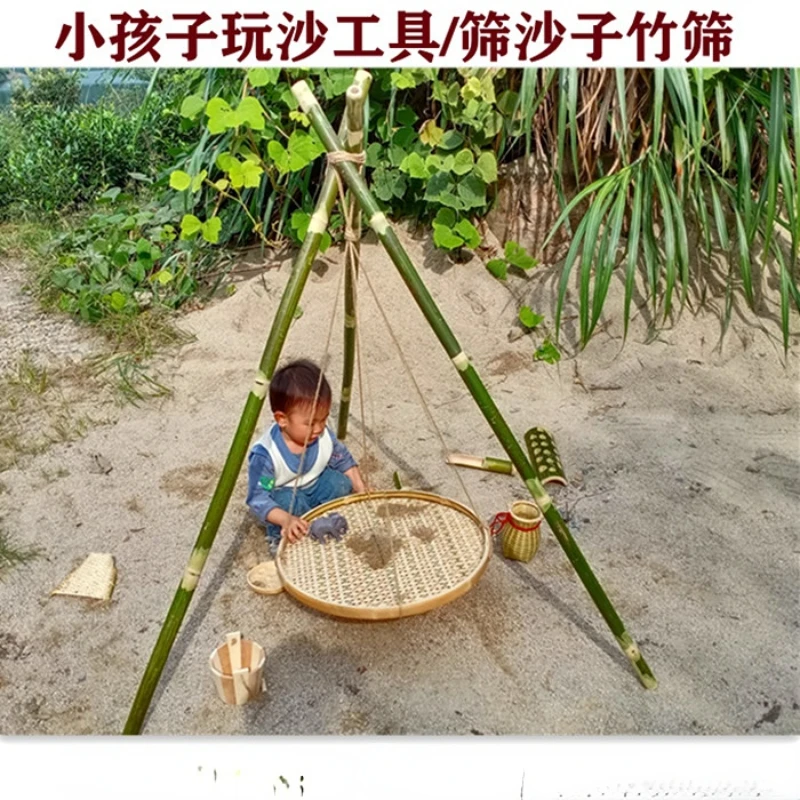 Children's Sand Playing Tools Bamboo Sieve Hourglass Funnel Kindergarten Sand Wedge Sand Playing Area Equipment Toys