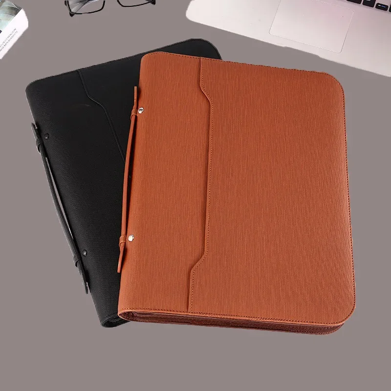 Multifunctional Faux‑Leather Loose‑Leaf Folder, Portable Business Document Organizer for Office