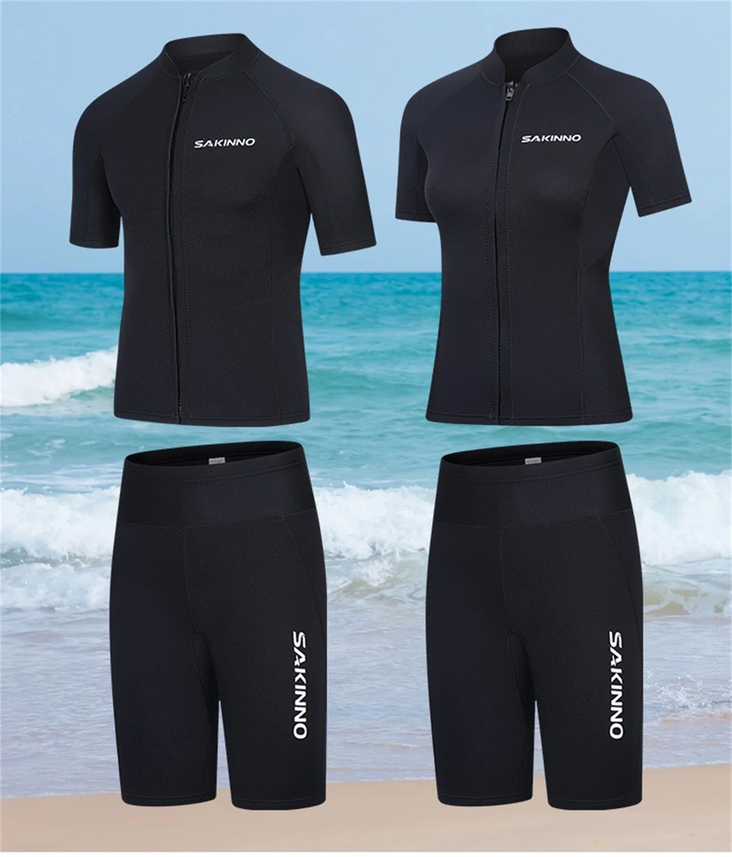 Men Women 2MM Neoprene Separate Wetsuit Front Zipper Short-sleeved Diving Jacket And Shorts Snorkeling Surfing Summer Swimsuit