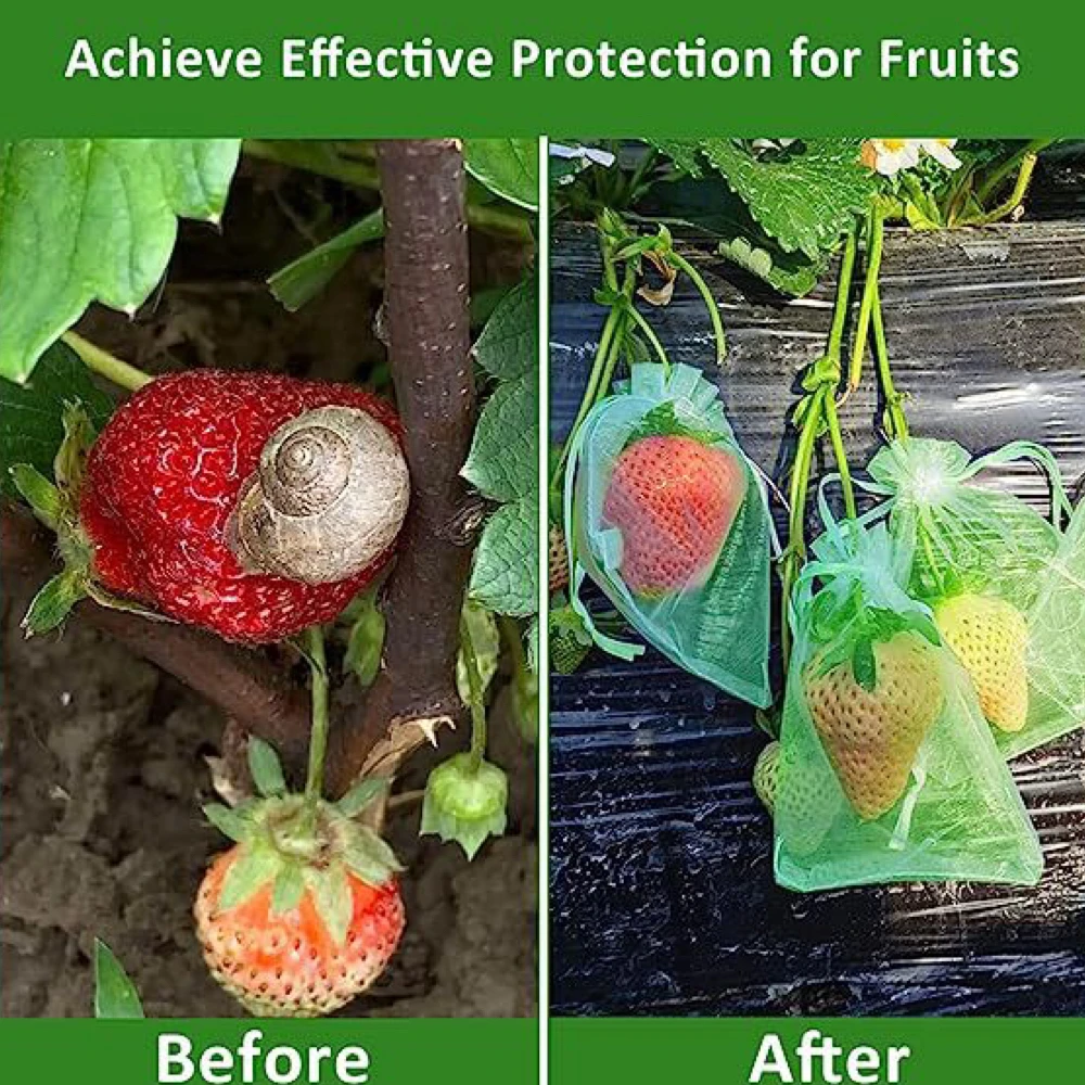 

100pcs Fruit Protection Bags Pest Control Anti-Bird Garden Fruit Netting Mesh Bag Strawberry Grapes Plant Vegetable Grow Bags