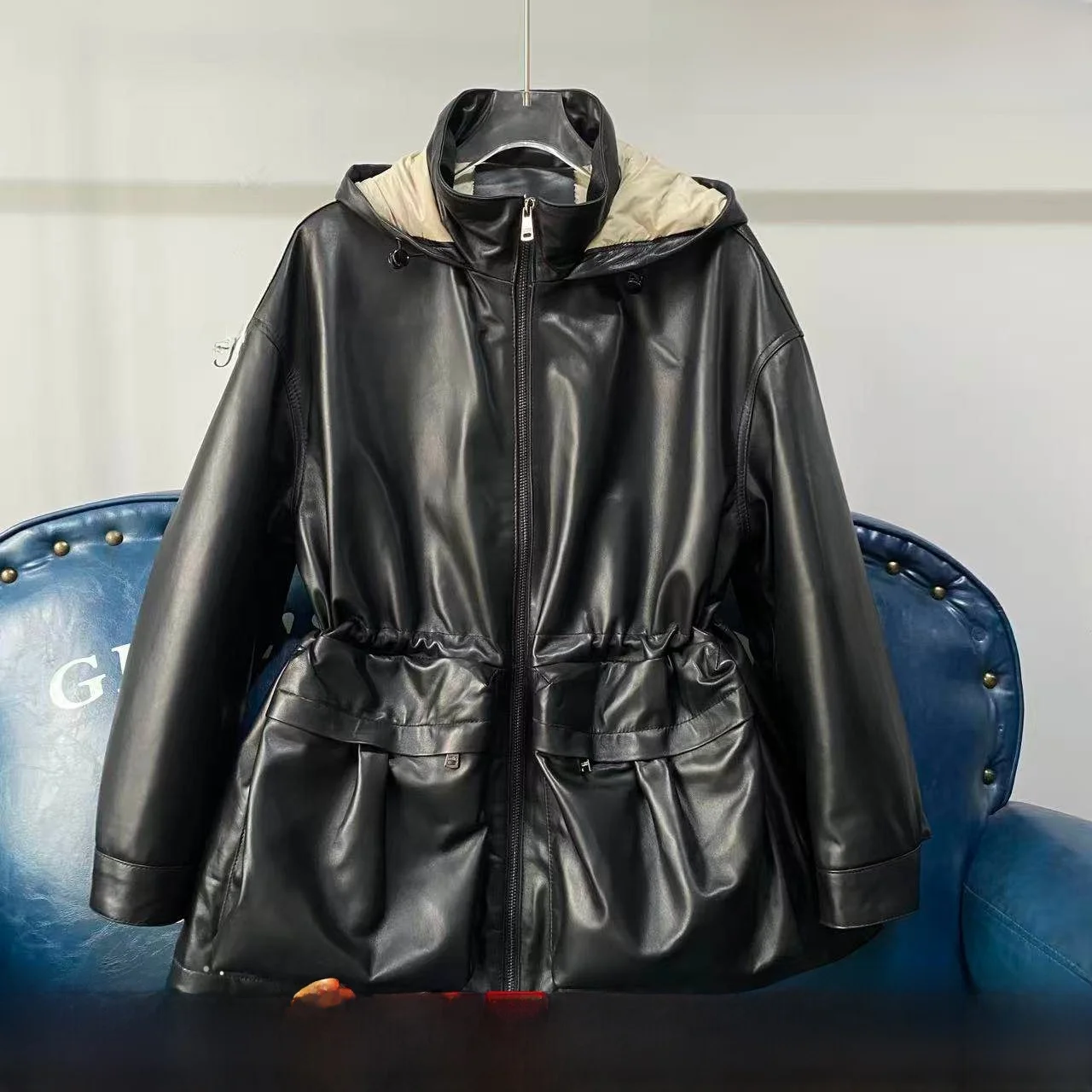 Coole Casual Damen Leder Jaet Eepskin Langer Mantel Loose Fit Daunen Jaet Herbst Winter Neue Sle Faionable Oberbekleidung