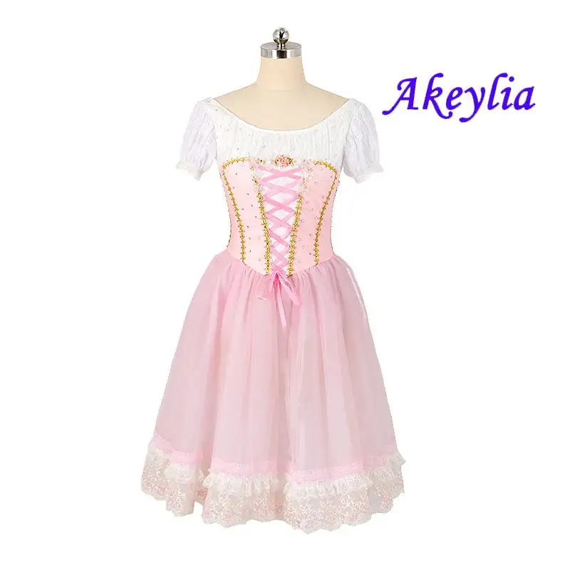 

Pale pink Romantic Ballet skirt Dress knee-length giselle Women Professional Ballet Tutu short style for competition JNBL222