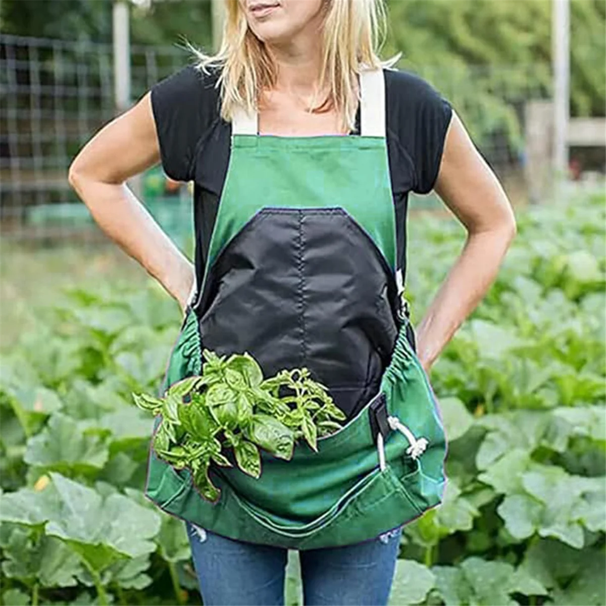 ABTX Versatile Gardening Apron with Waterproof Chest Pocket and Quick Release Harvest Pouch Green
