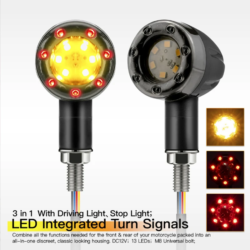 Motorcycle Accessories Modified Bullet LED Turn Signal Lights Flashing Light for Harley Honda Yamaha Suzuki Kawasaki Cafe Racer