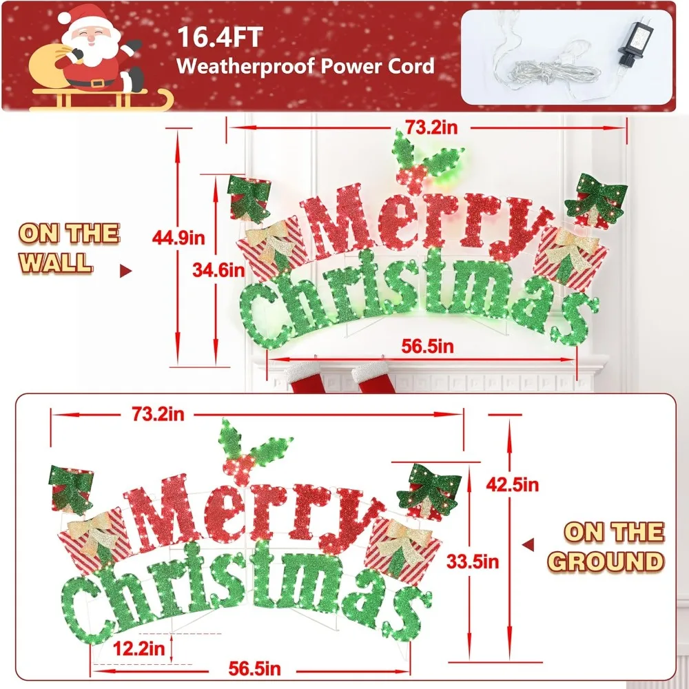 야외 크리스마스 장식, 휴일 메리 크리스마스 사인, 456 LED 조명, 5 계량기 전원 코드, 6 피트 조명