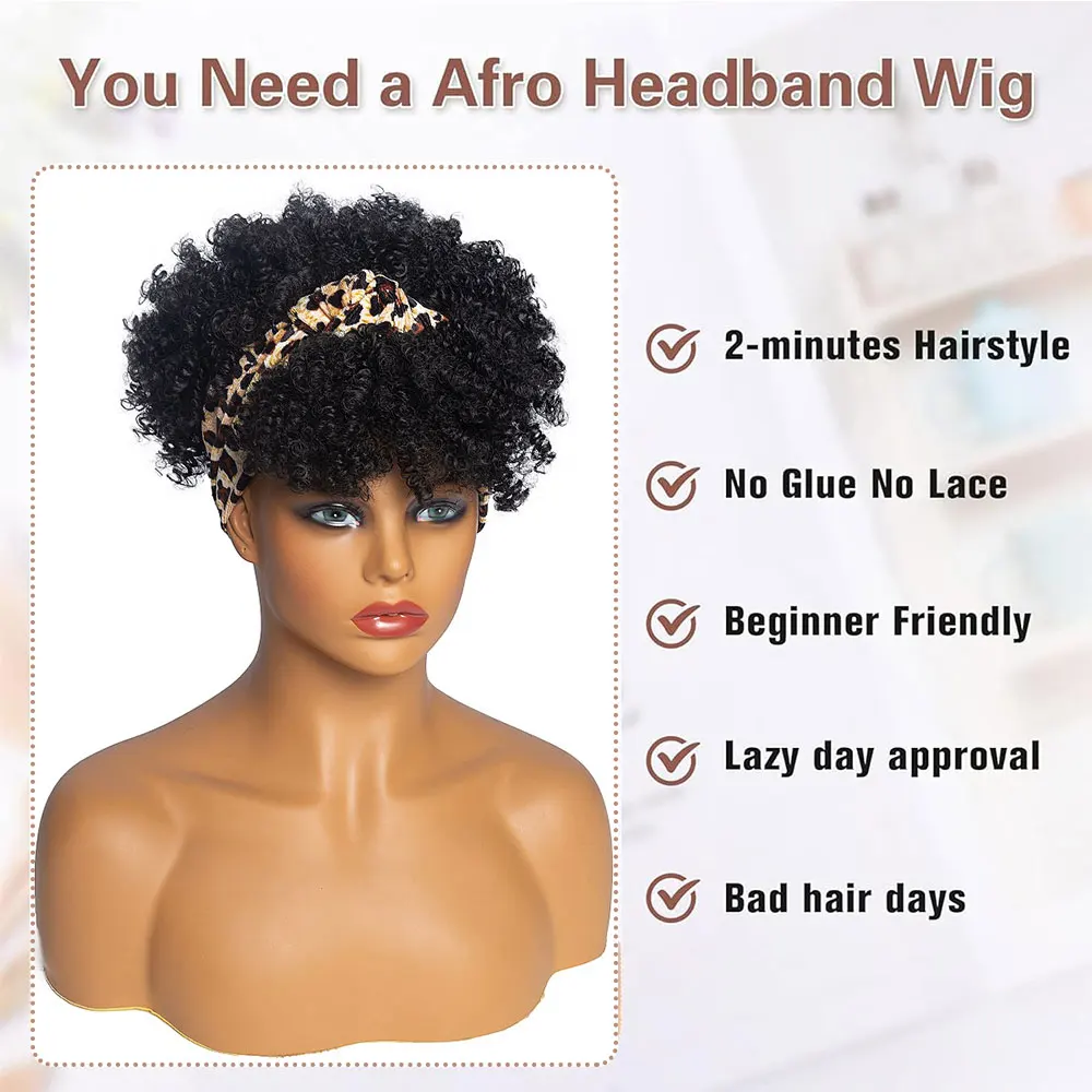 วิกผมแบบคาดศีรษะทรงหยิกสั้นแบบแอฟโฟรพัฟ สำหรับผู้หญิง วิกผมสังเคราะห์แบบธรรมชาติ ใช้ได้ทุกวัน