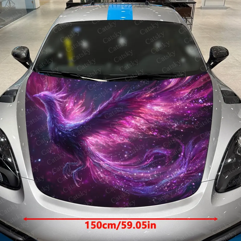 Star Flame Phoenix Car Film Sticker, PVC Waterproof Car Cover Self-adhesive Scratch Resistant Sticker, Suitable For Engine Hood