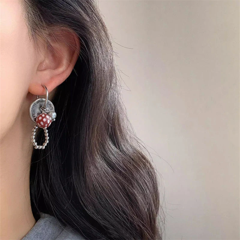 Multi-wear Distressed Metal Beaded Earrings Niche Punk Vintage Style Unique Women's Ear Jewelry