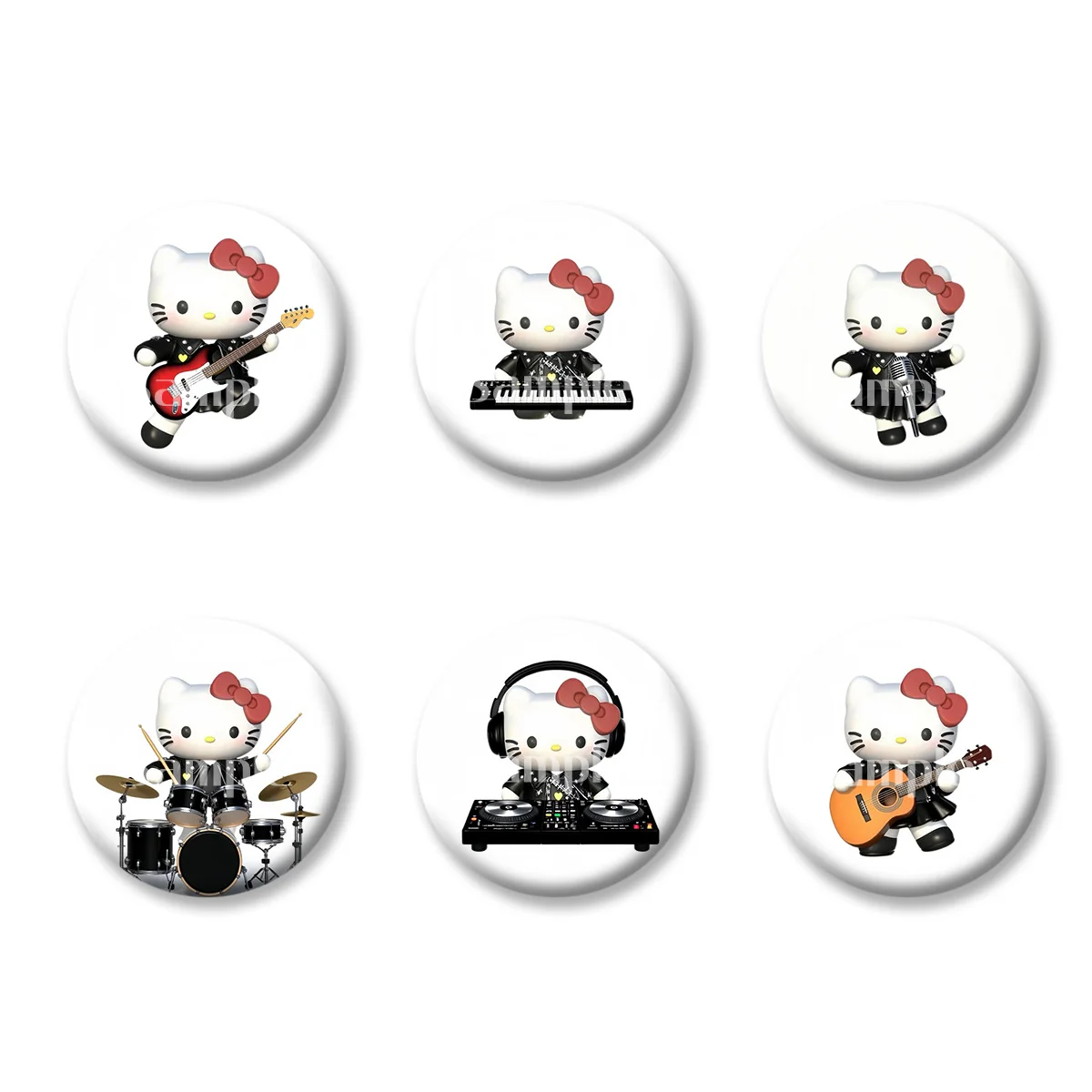 

Sanrio Hello Kitty Band Hip-hop Guitar Series Badges Pins Brooch Keychains Makeup Mirror Fridge Magnet Gift for Kid Friends