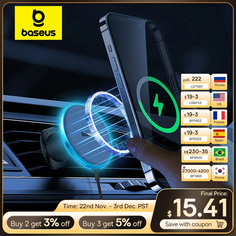 Baseus suporte do telefone do carro carregador magnético sem fio 15w carregamento rápido suporte do carregador de carro para iphone 16 15 14 13 pro max montagem do carro