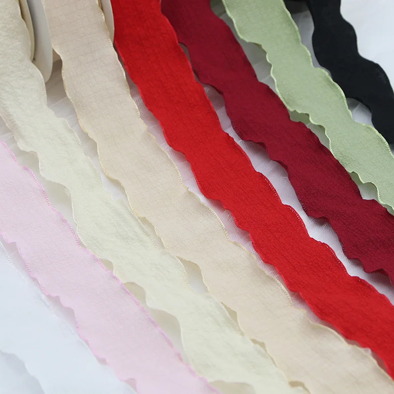 

9m/roll 4cm Lotus Leaf Pleated Edge Ribbon Wave Fish Tail Ribbon Party Decoration Hair Accessories Bow Flower Gift Packaging