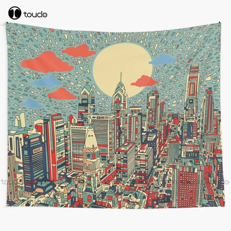 Philadelphia Panorama Skyline Skyline City Philly Tapestry Japanese Tapestry Blanket Tapestry Bedroom Bedspread Decoration