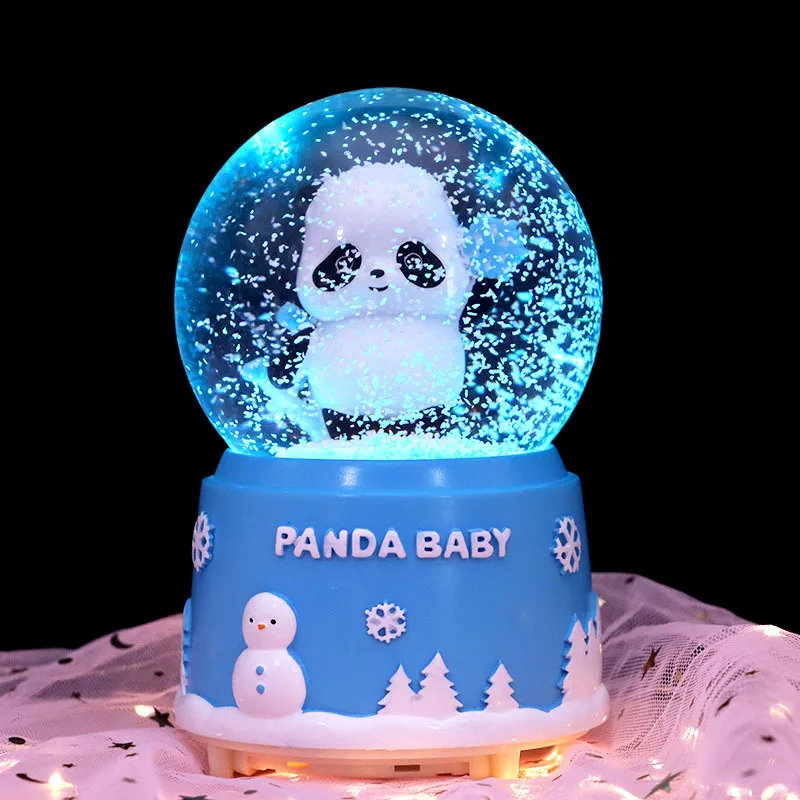 Panda Nachtlampje 3d Lichtgevende Kristallen Bol Sneeuwbal Muziekdoos Kinderen Verjaardagsfeestje Valentijnsdag Kamer Decoratie Cadeau