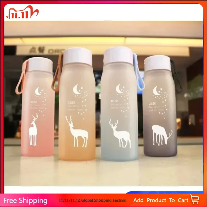 

560ml Leakproof Water Bottle Plastic Portable Drinking Bottles Clear Deer Grils Cups