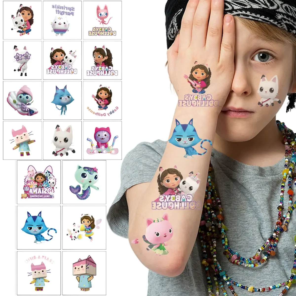 Cartoon 20PCS Nette Gabby Puppenhaus Katzen Tattoo Aufkleber Kawaii Anime Kinder Wasserdichte Tattoos Aufkleber Pack Kinder Mädchen Geschenk Spielzeug