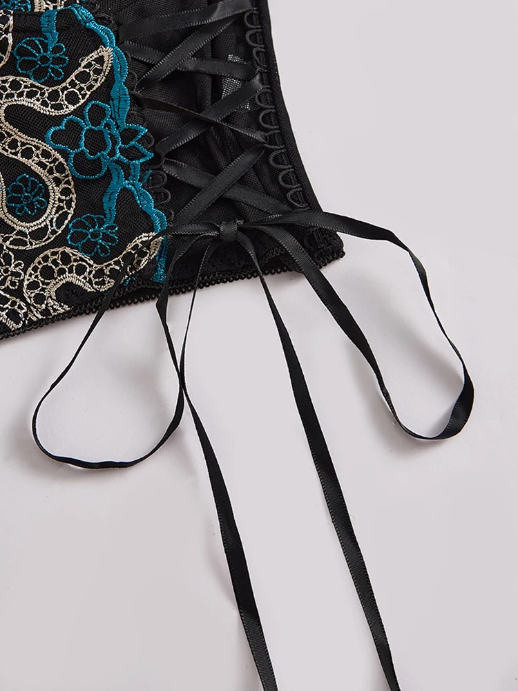 التطريز الكورسيهات بوستير مثير المرأة حزام الصلب حلقة هيكل السمكة شبكة ShaperSlim صالح تنوعا سيدة أعلى مشد تحت الصدر #3