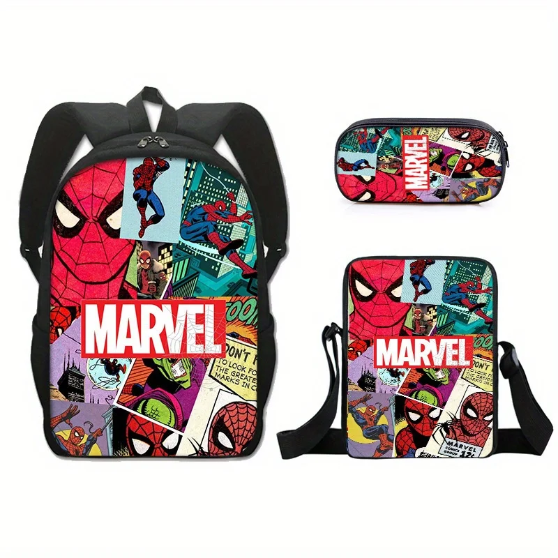 Marvel Spider Man SR Anime Cartoon Trousse à crayons, petit sac à bandoulière, 16 ", ensemble de 3 pièces