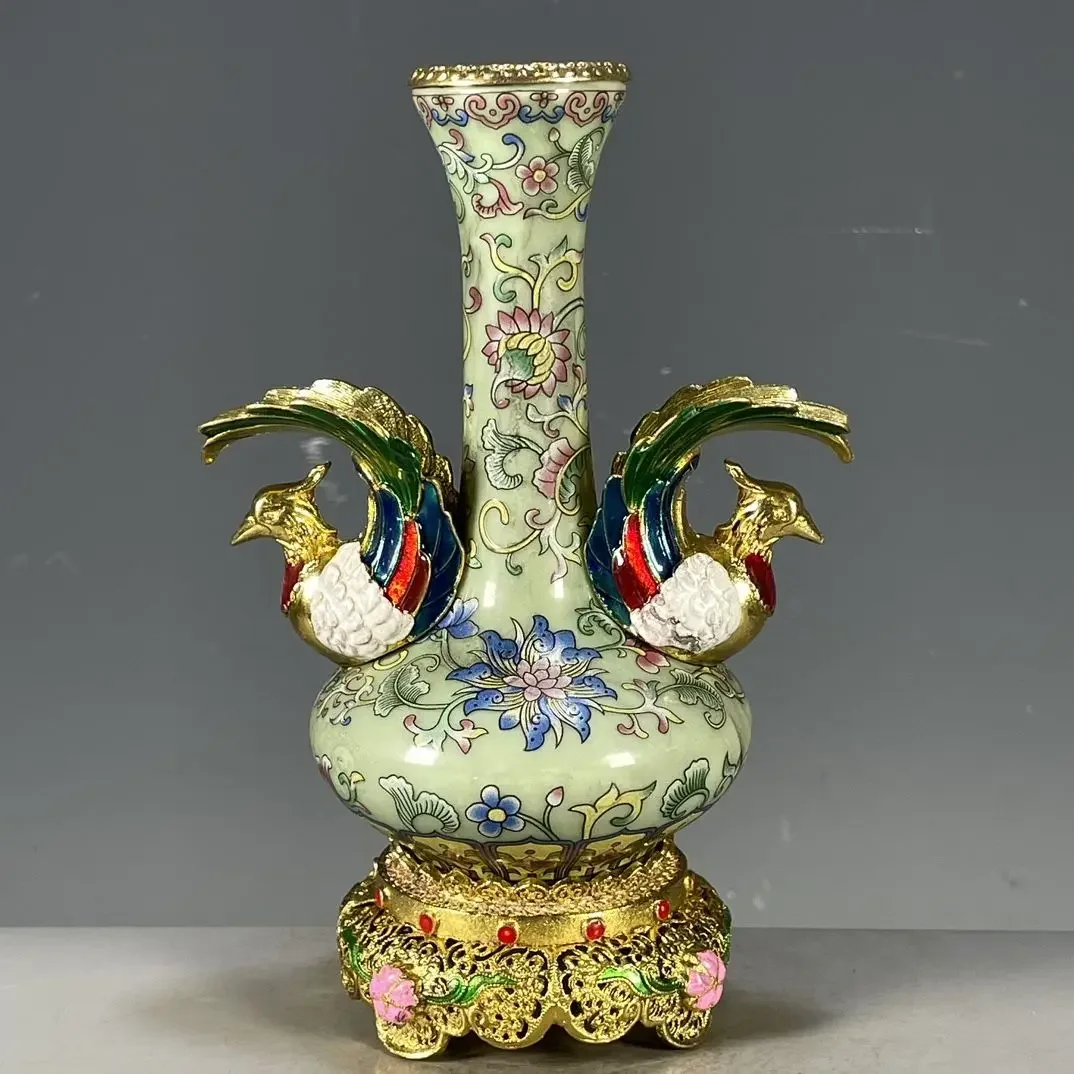 Chinese antiques and antiques collection Qing Dynasty Qianlong period copper inlaid pink flower pattern appreciation vase